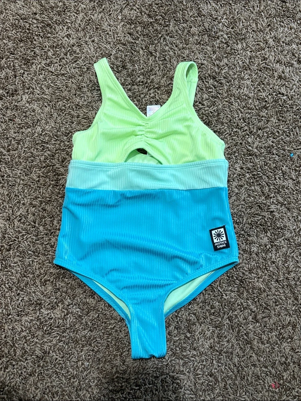 Justice Lime & Turquoise Ribbed One-Piece Swimsuit